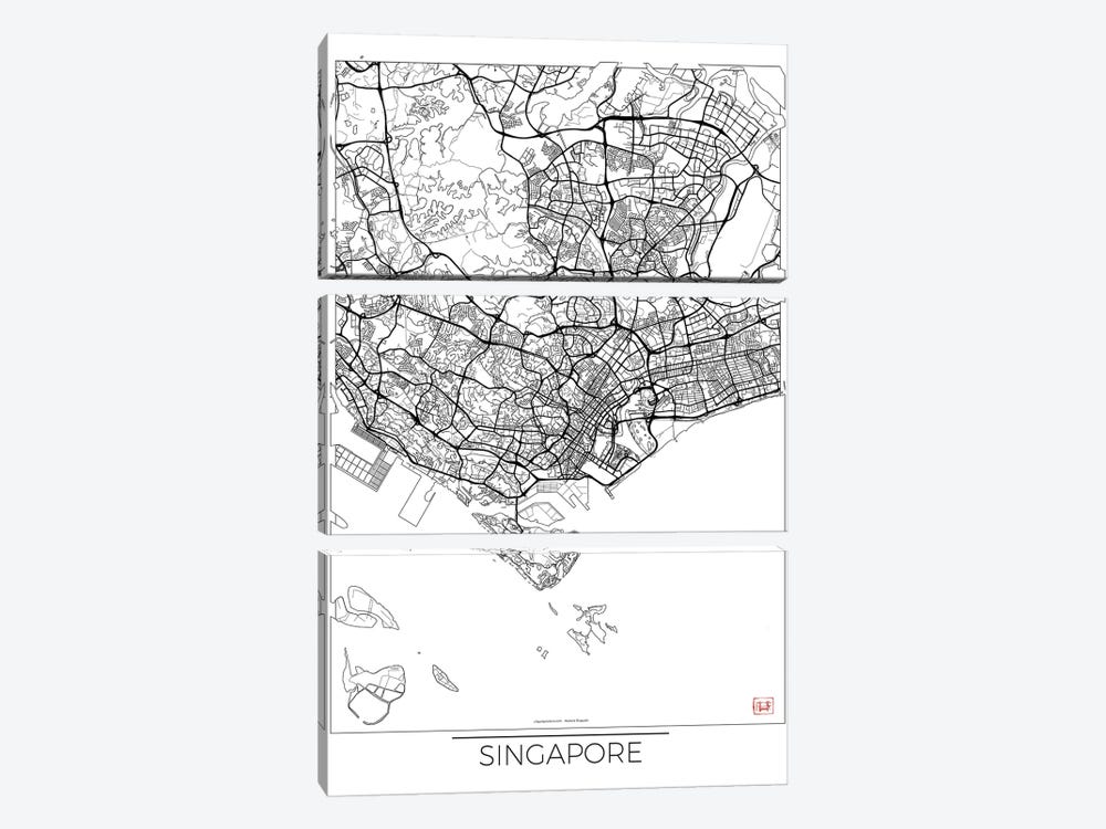 Singapore Minimal Urban Blueprint Map by Hubert Roguski 3-piece Canvas Art