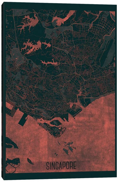 Singapore Infrared Urban Blueprint Map Canvas Art Print - Singapore Art