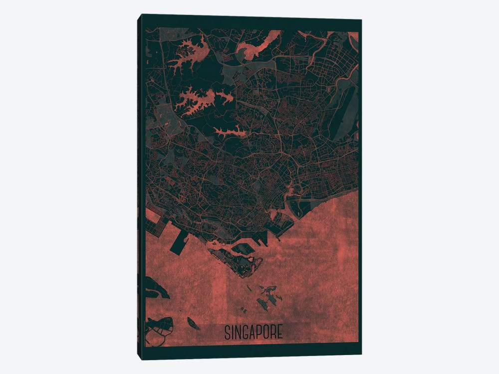 Singapore Infrared Urban Blueprint Map by Hubert Roguski 1-piece Canvas Print