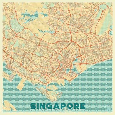 Singapore Retro Urban Blueprint Map by Hubert Roguski canvas print