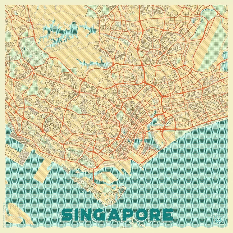 Singapore Retro Urban Blueprint Map by Hubert Roguski wall art