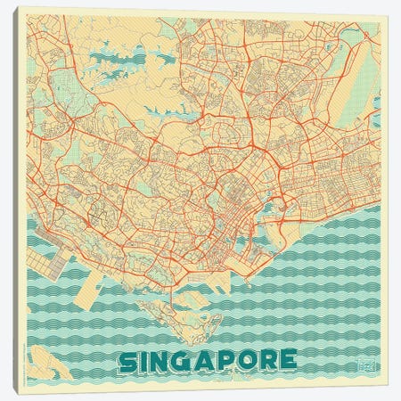 Singapore Retro Urban Blueprint Map Canvas Print #HUR355} by Hubert Roguski Canvas Print
