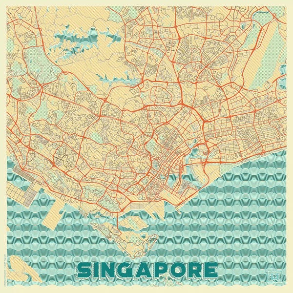Singapore: Singapore Retro Urban Blueprint Map by Hubert Roguski
