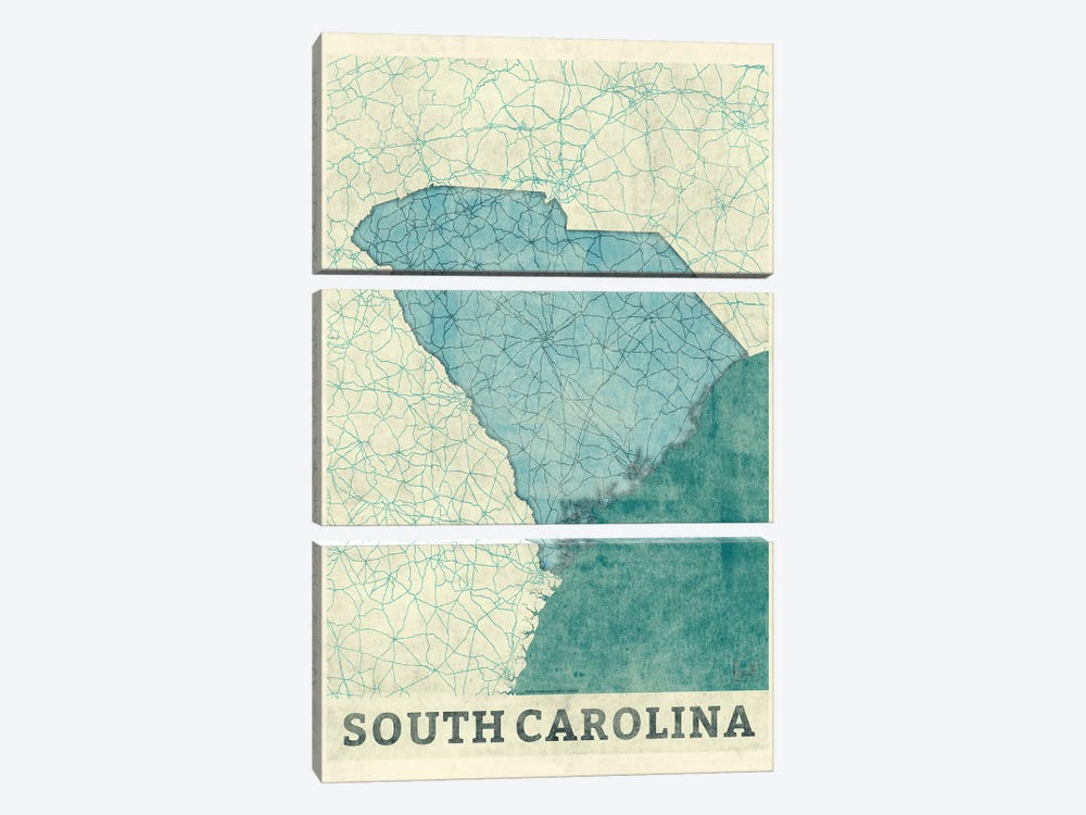 South Carolina Map 3-piece Canvas Wall Art