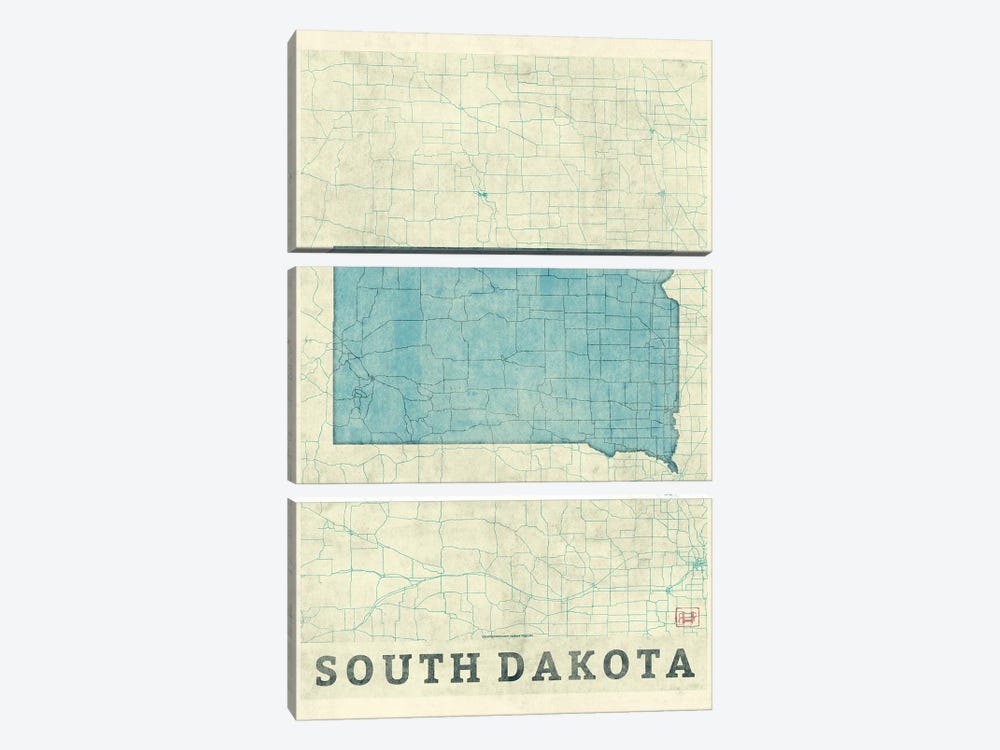 South Dakota Map by Hubert Roguski 3-piece Canvas Print