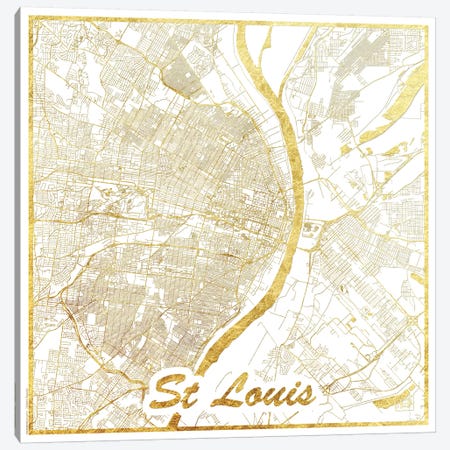 St. Louis Gold Leaf Urban Blueprint Map Canvas Print #HUR359} by Hubert Roguski Canvas Artwork