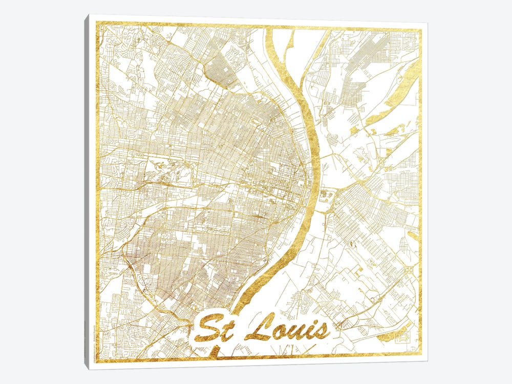St. Louis Gold Leaf Urban Blueprint Map by Hubert Roguski 1-piece Canvas Wall Art