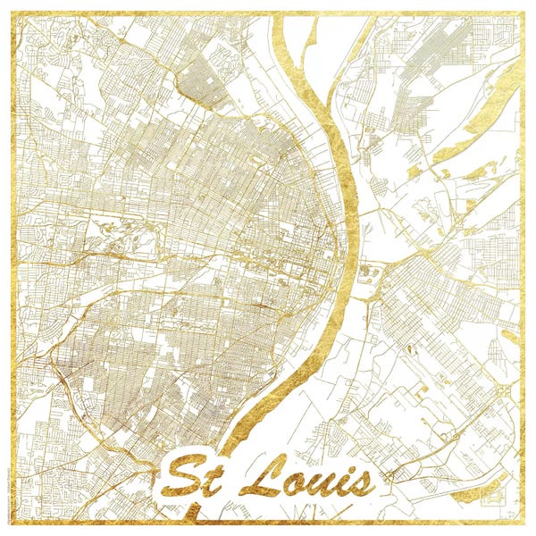 Missouri: St. Louis Gold Leaf Urban Blueprint Map by Hubert Roguski