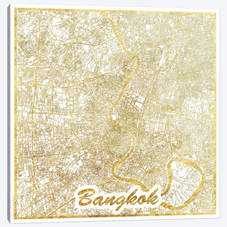 Bangkok Gold Leaf Urban Blueprint Map Canvas Print #HUR35} by Hubert Roguski Canvas Art Print