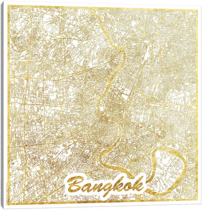 Bangkok Gold Leaf Urban Blueprint Map Canvas Art Print - Bangkok