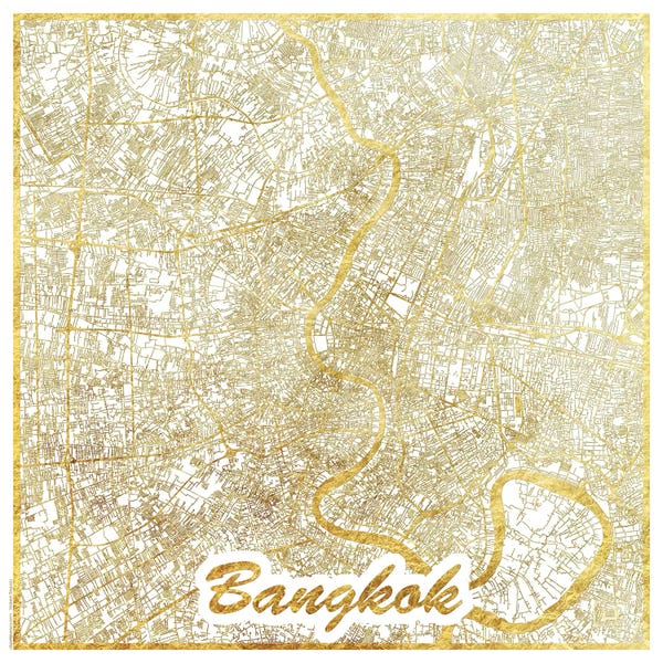 Black & White & Gold: Bangkok Gold Leaf Urban Blueprint Map by Hubert Roguski