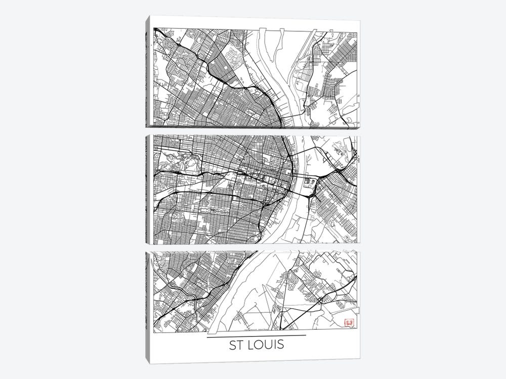 St. Louis Minimal Urban Blueprint Map by Hubert Roguski 3-piece Canvas Wall Art