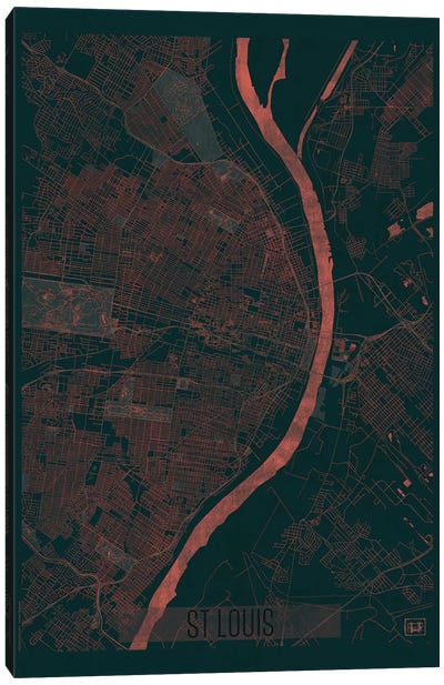 St. Louis Infrared Urban Blueprint Map Canvas Art Print - St. Louis Art