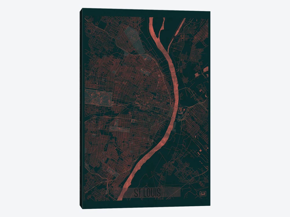 St. Louis Infrared Urban Blueprint Map by Hubert Roguski 1-piece Canvas Print