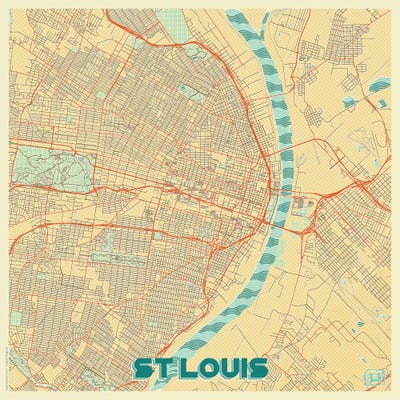 St. Louis Retro Urban Blueprint Map by Hubert Roguski framed canvas print