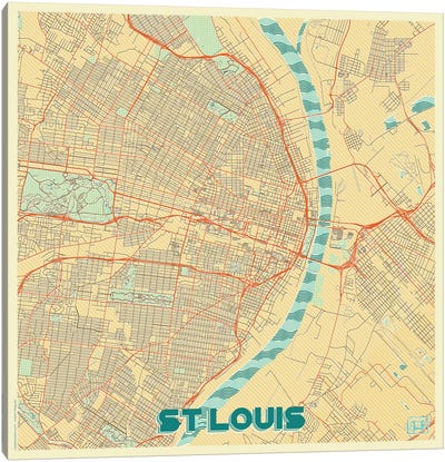 St. Louis Retro Urban Blueprint Map Canvas Art Print - St. Louis Art