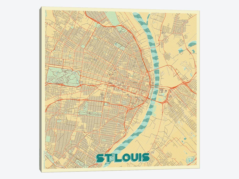 St. Louis Retro Urban Blueprint Map by Hubert Roguski 1-piece Canvas Wall Art