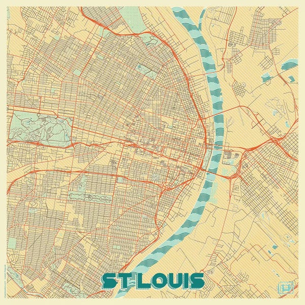 Hubert Roguski: St. Louis Retro Urban Blueprint Map by Hubert Roguski
