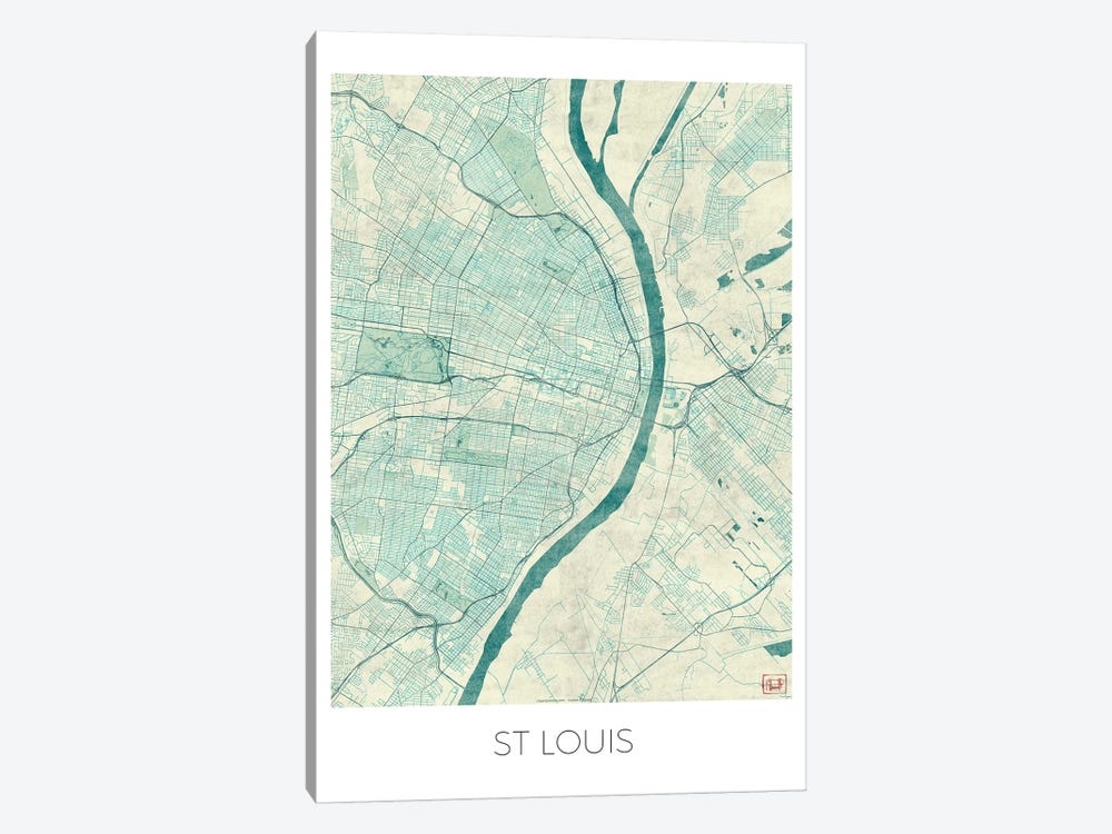St. Louis Vintage Blue Watercolor Urban Blueprint Map by Hubert Roguski 1-piece Canvas Print