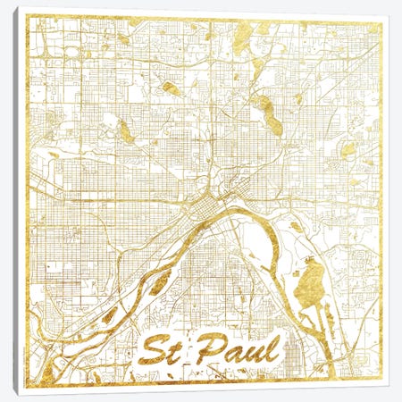 St. Paul Gold Leaf Urban Blueprint Map Canvas Print #HUR364} by Hubert Roguski Canvas Wall Art