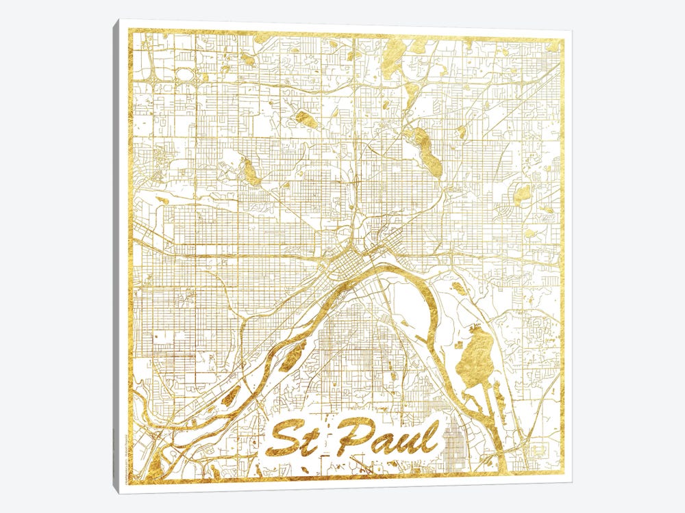 St. Paul Gold Leaf Urban Blueprint Map by Hubert Roguski 1-piece Canvas Art
