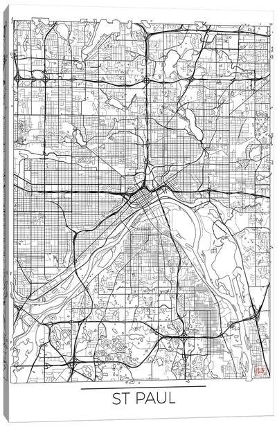 St. Paul Minimal Urban Blueprint Map Canvas Art Print - Minnesota Art