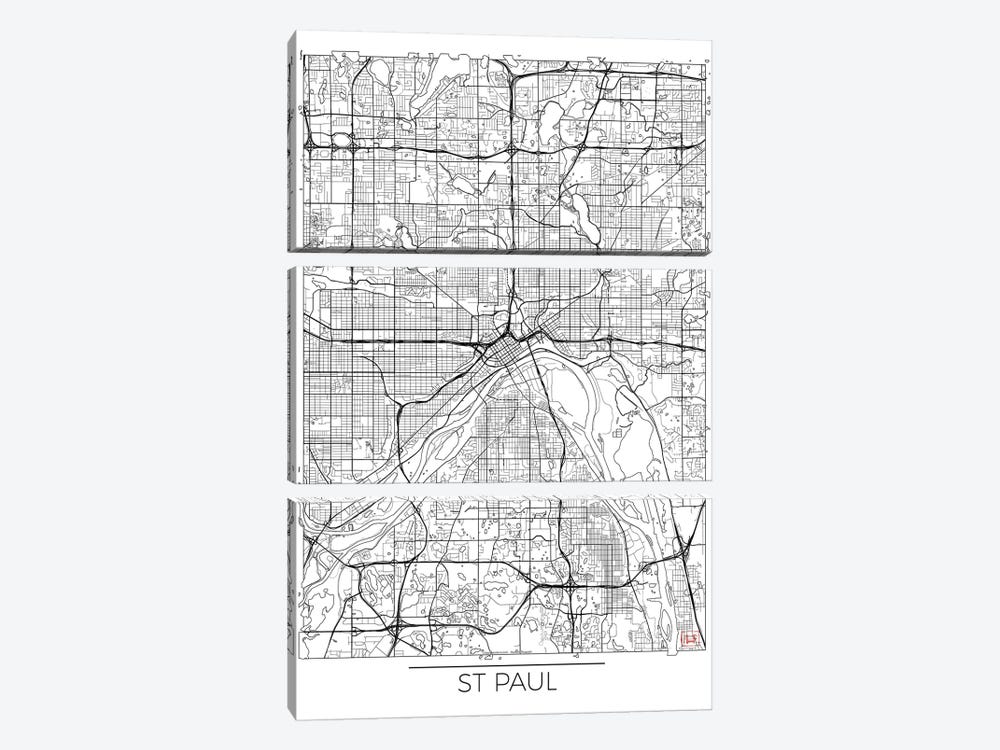 St. Paul Minimal Urban Blueprint Map by Hubert Roguski 3-piece Canvas Print