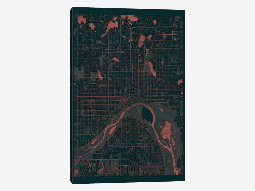 St. Paul Infrared Urban Blueprint Map by Hubert Roguski 1-piece Canvas Artwork