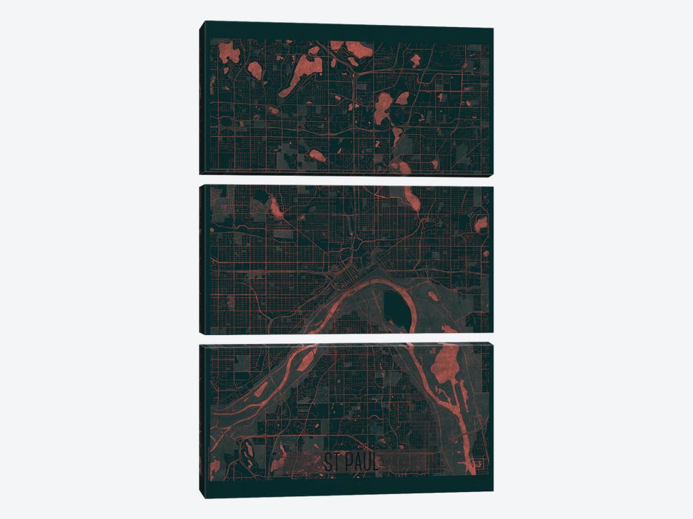 St. Paul Infrared Urban Blueprint Map 3-piece Canvas Art