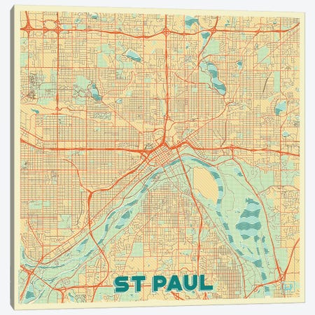 St. Paul Retro Urban Blueprint Map Canvas Print #HUR367} by Hubert Roguski Canvas Wall Art