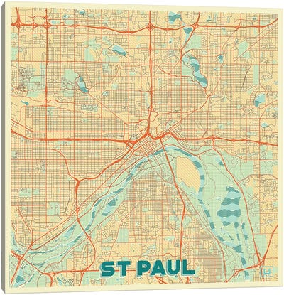 St. Paul Retro Urban Blueprint Map Canvas Art Print