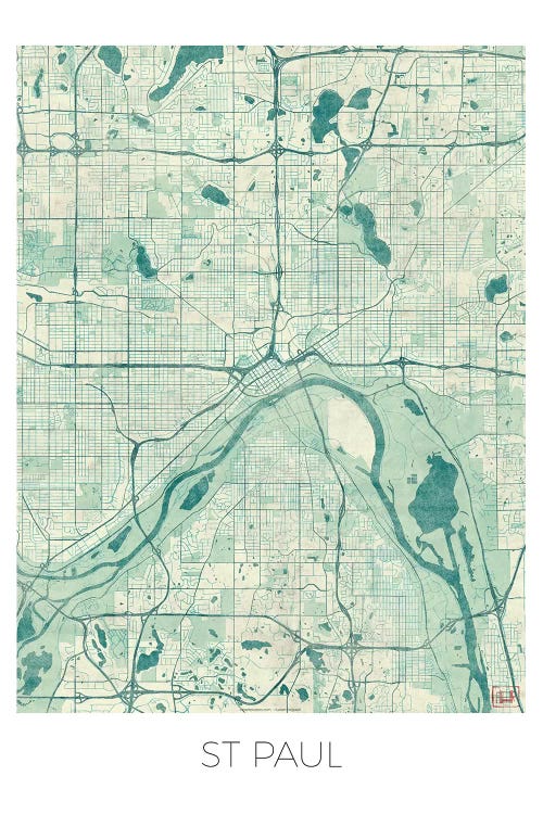 St. Paul Vintage Blue Watercolor Urban Blueprint Map