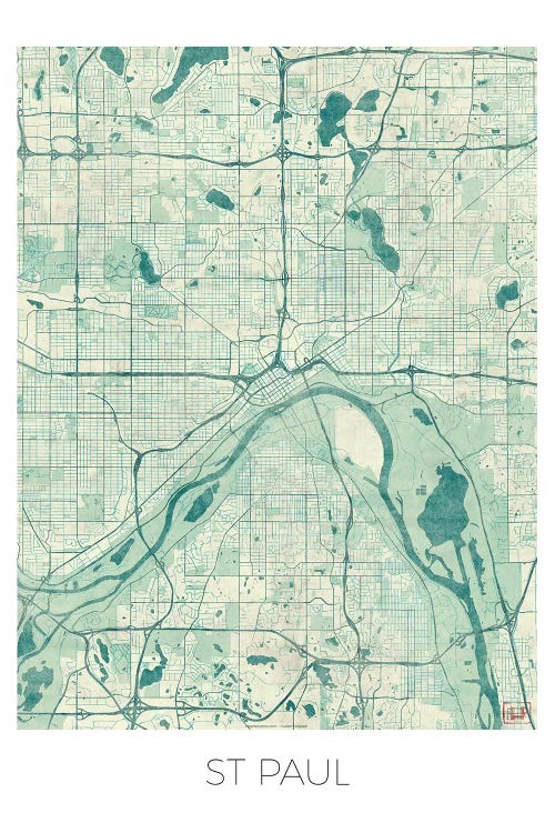 St. Paul Vintage Blue Watercolor Urban Blueprint Map