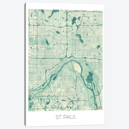 St. Paul Vintage Blue Watercolor Urban Blueprint Map Canvas Print #HUR368} by Hubert Roguski Art Print
