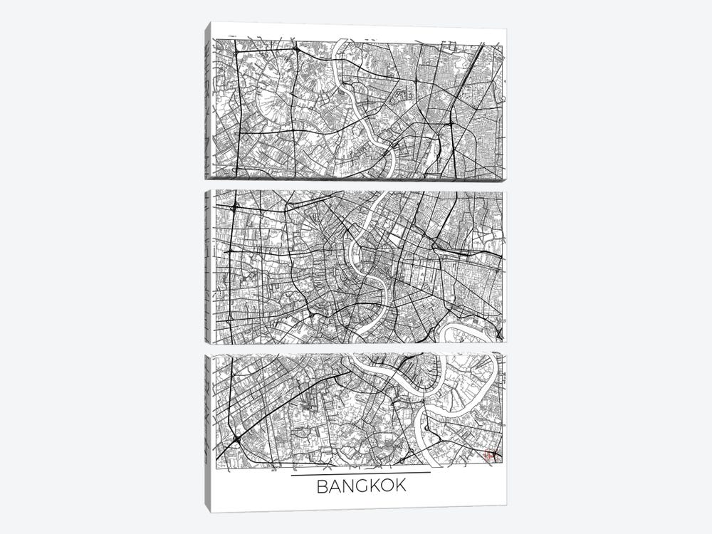 Bangkok Minimal Urban Blueprint Map by Hubert Roguski 3-piece Canvas Art Print