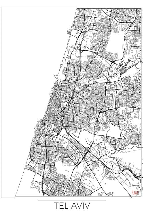 Tel Aviv Minimal Urban Blueprint Map