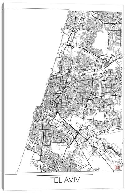 Tel Aviv Minimal Urban Blueprint Map Canvas Art Print - Israel Art