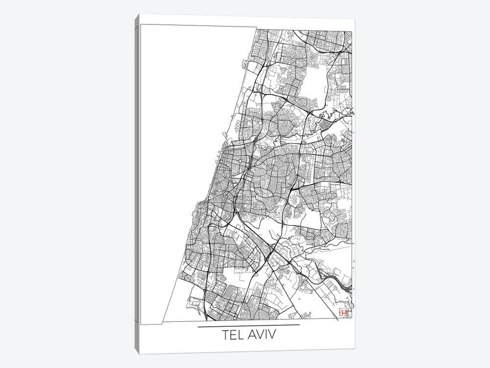 Tel Aviv Minimal Urban Blueprint Map by Hubert Roguski 1-piece Canvas Art Print