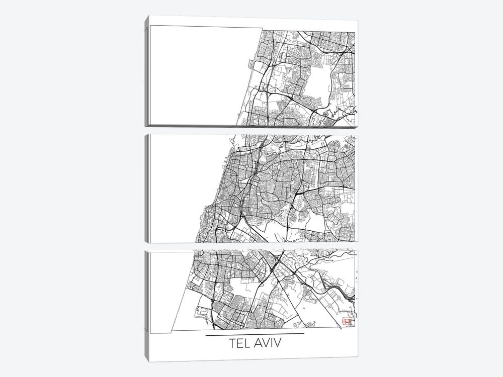 Tel Aviv Minimal Urban Blueprint Map 3-piece Art Print
