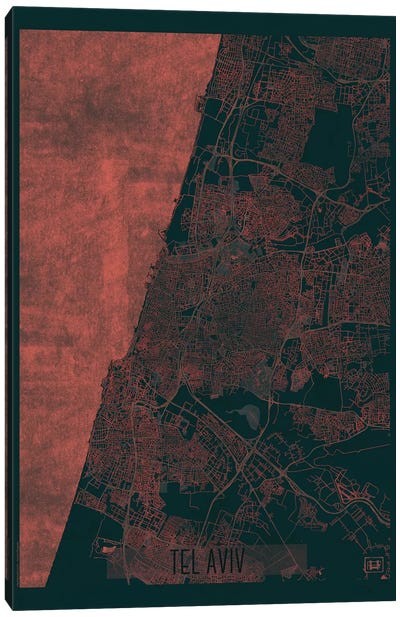 Tel Aviv Infrared Urban Blueprint Map Canvas Art Print - Israel Art