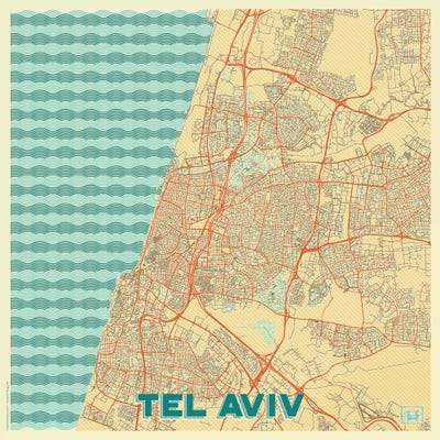 Tel Aviv Retro Urban Blueprint Map by Hubert Roguski art print