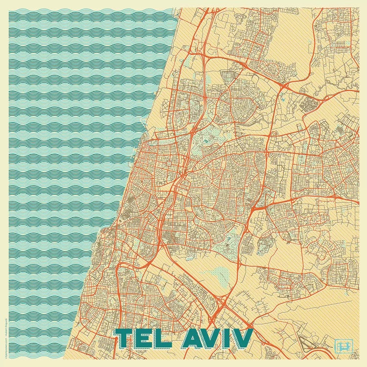 Tel Aviv Retro Urban Blueprint Map