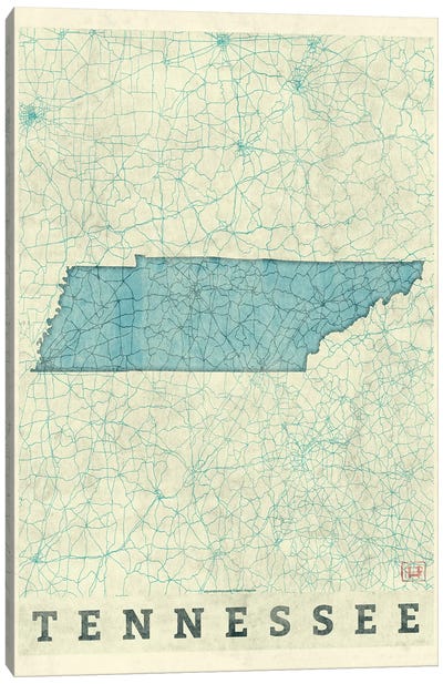 Tennessee Map Canvas Art Print - Hubert Roguski