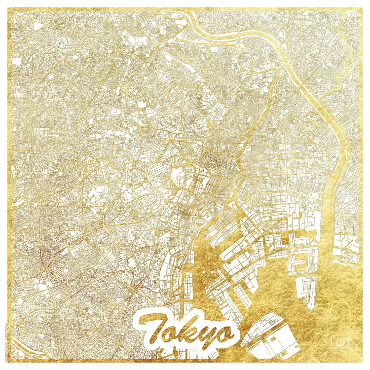 Tokyo Gold Leaf Urban Blueprint Map