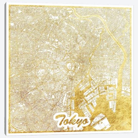 Tokyo Gold Leaf Urban Blueprint Map Canvas Print #HUR376} by Hubert Roguski Canvas Print