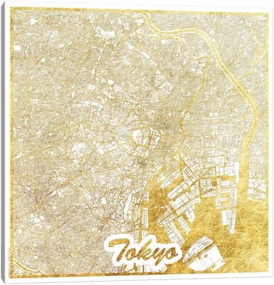 Tokyo Gold Leaf Urban Blueprint Map Canvas Art Print - Tokyo Art