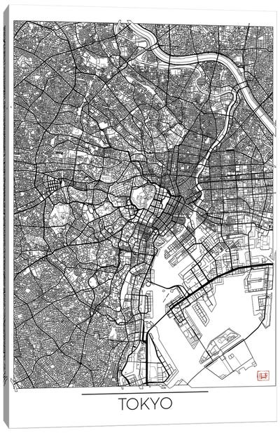 Tokyo Minimal Urban Blueprint Map Canvas Art Print - Tokyo