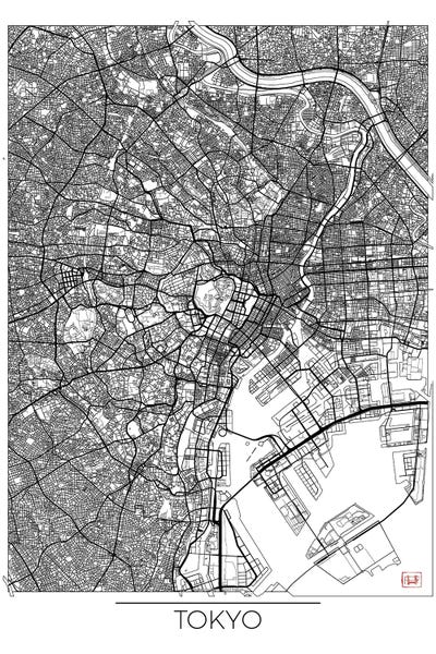 Hubert Roguski: Tokyo Minimal Urban Blueprint Map by Hubert Roguski