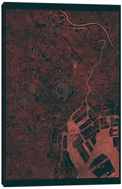 Tokyo Infrared Urban Blueprint Map Canvas Art Print - Tokyo Art