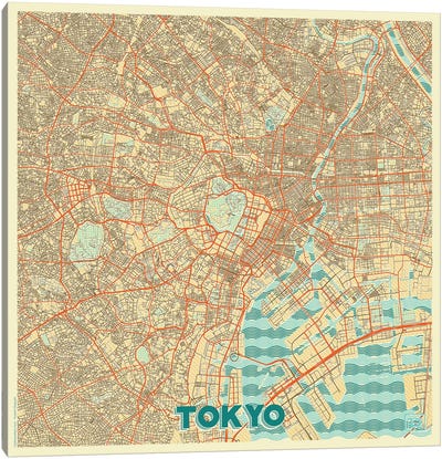 Tokyo Retro Urban Blueprint Map Canvas Art Print - Hubert Roguski